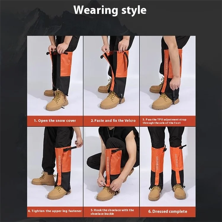 GOLOVEJOY HX39 1 Pair Plush Lining Waterproof Leg Gaiters Outdoor Hiking Climbing Skiing Leg Cover - Orange M