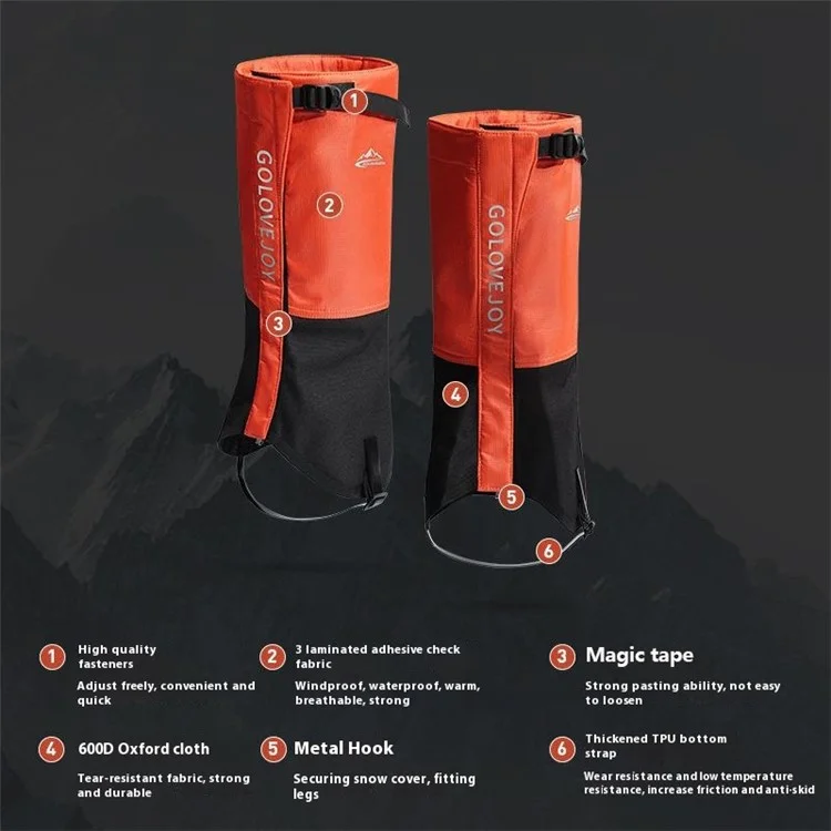 Golovejoy HX39 Winter Outdoor Snow Boot Gaiters Breffable Amperproof Hance Gardes de Jambe Pour la Randonnée Ski de Chasse - Orange-m