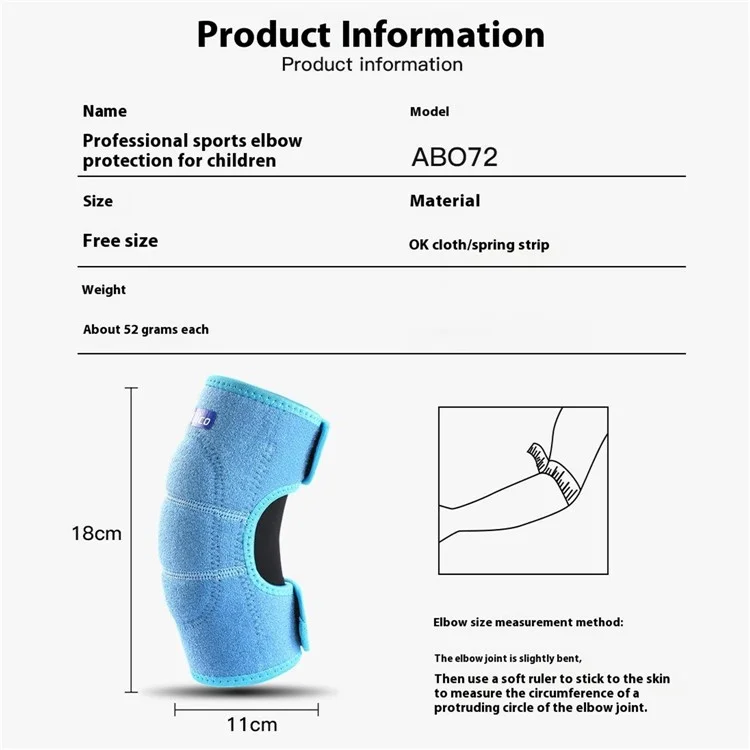 VILICO AB072 1PCS Children Youth Protective Elbow Pad Breathable Crashproof Sleeve One Size for Skating Bike Scooter Riding Biking - Blue