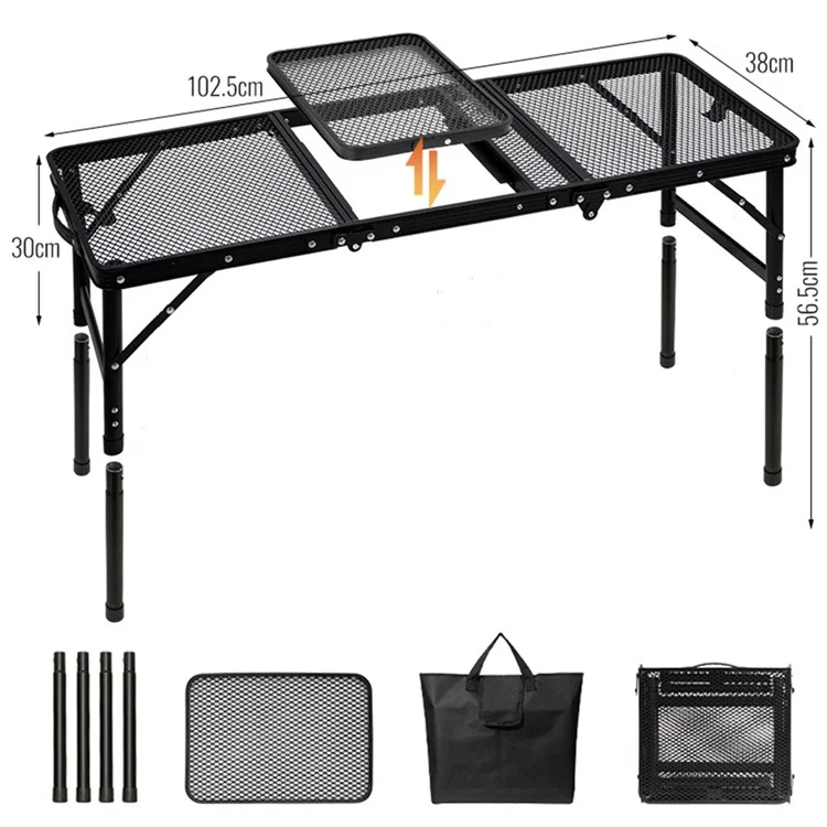 Outdoor Folding IGT Table Barbecue Mesh Table Lightweight Camping Height Adjustable Mesh Table, Size L