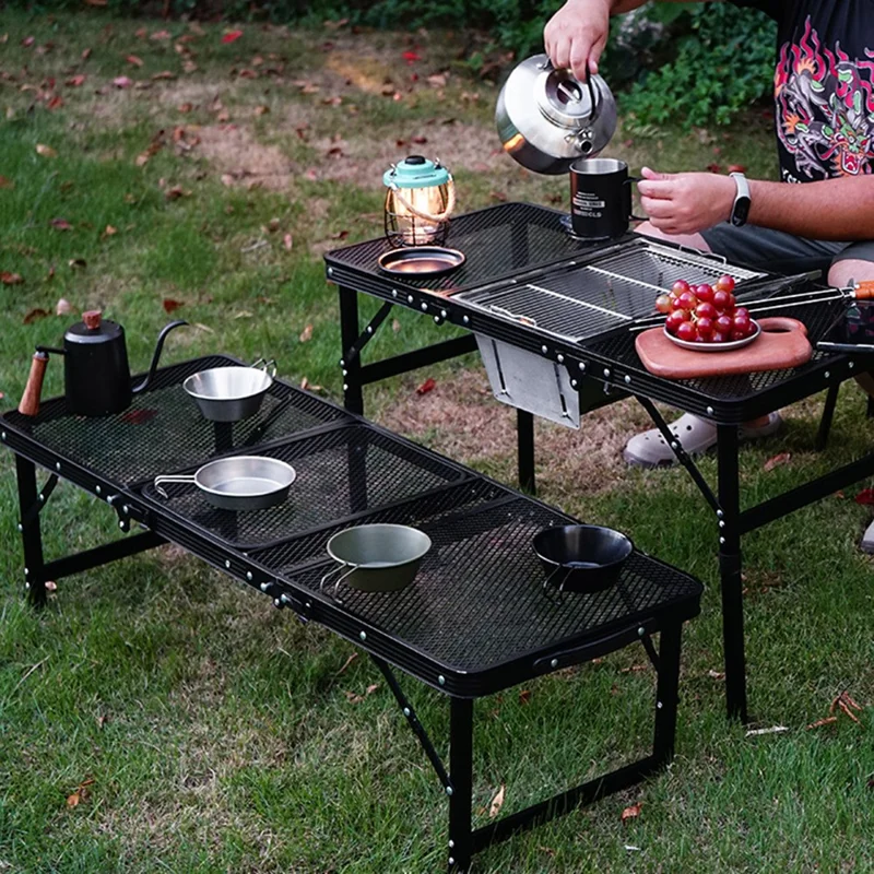 Outdoor Folding IGT Table Barbecue Mesh Table Lightweight Camping Height Adjustable Mesh Table, Size M