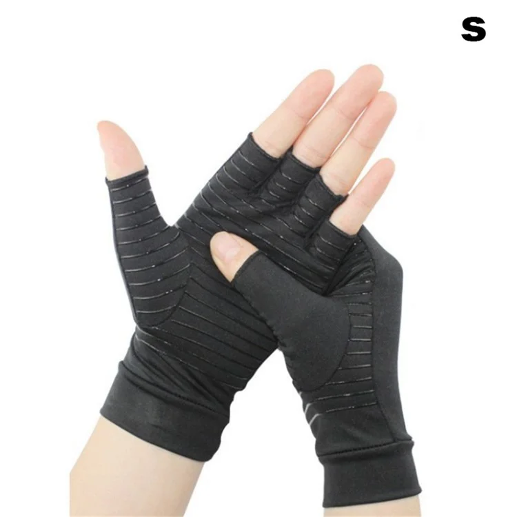 TL-2068 1 Pair Outdoor Cycling Half Finger Gloves Copper Fiber Compression Arthritis Relief Gloves - S