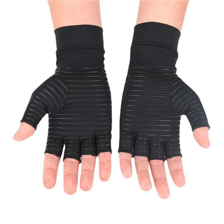 TL-2068 1 Pair Outdoor Cycling Half Finger Gloves Copper Fiber Compression Arthritis Relief Gloves - S