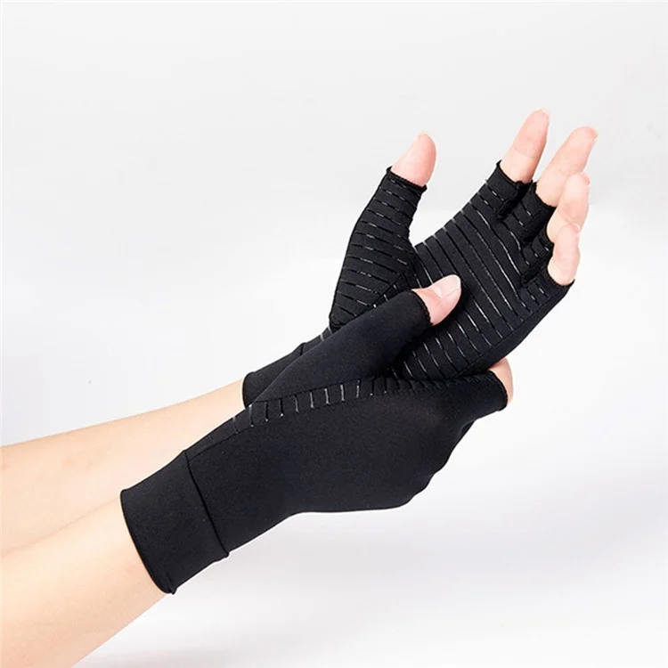 TL-2068 1 Pair Outdoor Cycling Half Finger Gloves Copper Fiber Compression Arthritis Relief Gloves - S