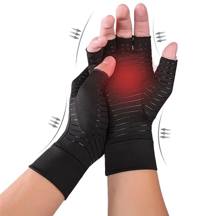 TL-2068 1 Pair Outdoor Cycling Half Finger Gloves Copper Fiber Compression Arthritis Relief Gloves - S