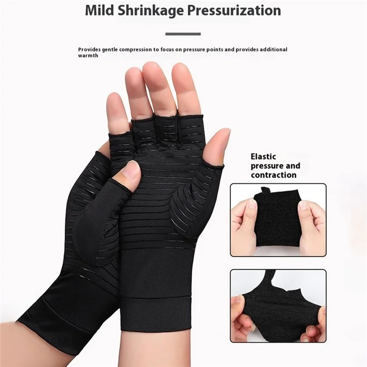 TL-2068 1 Pair Outdoor Cycling Half Finger Gloves Copper Fiber Compression Arthritis Relief Gloves - S