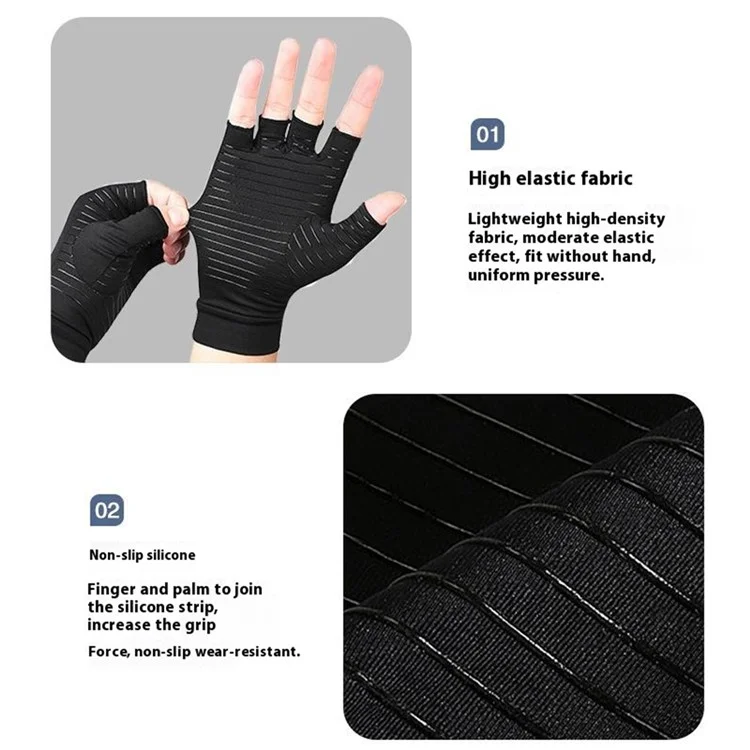 TL-2068 1 Pair Outdoor Cycling Half Finger Gloves Copper Fiber Compression Arthritis Relief Gloves - S