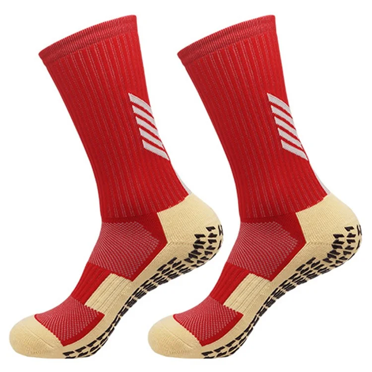 LINGTU CJM614 Calzini da calcio professionali antiscivolo per tubo medio autunno inverno per uomini e donne, taglia M - Rosso