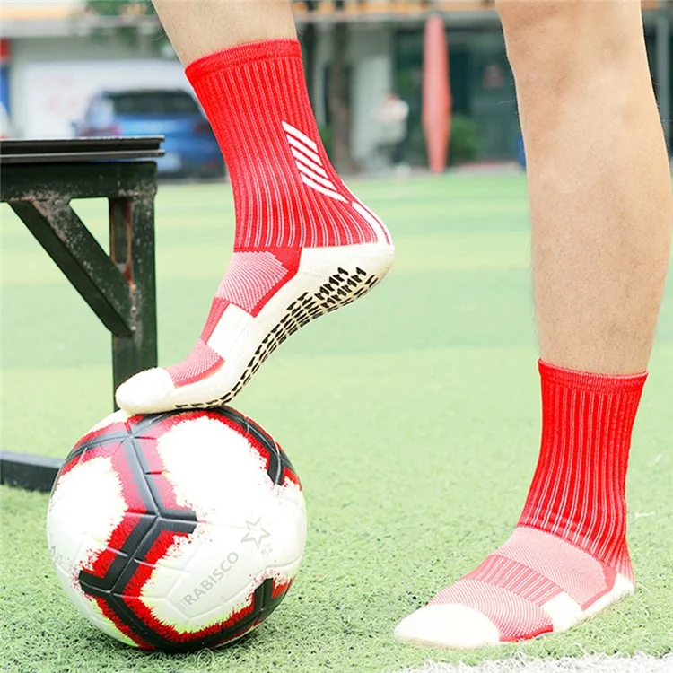 LINGTU CJM614 Calzini da calcio professionali antiscivolo per tubo medio autunno inverno per uomini e donne, taglia M - Rosso