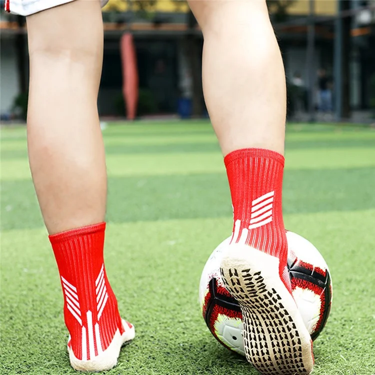 LINGTU CJM614 Calzini da calcio professionali antiscivolo per tubo medio autunno inverno per uomini e donne, taglia M - Rosso