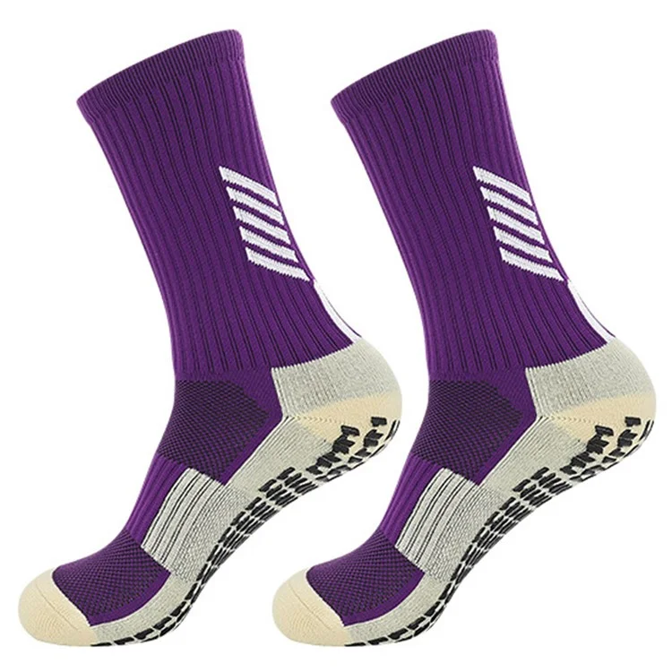 LINGTU CJM614 Autumn Winter Anti-Slip Middle Tube Professional Soccer Socks for Men Women, Size L - Purple