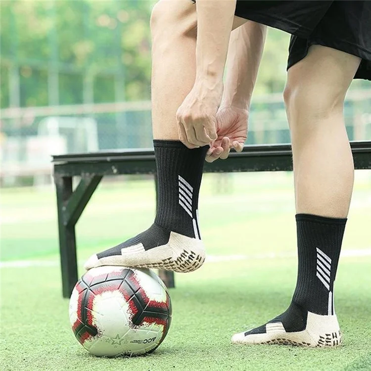 LINGTU CJM614 Calzini da calcio antiscivolo per autunno e inverno da uomo e donna, tubo medio professionale, taglia XL - Nero
