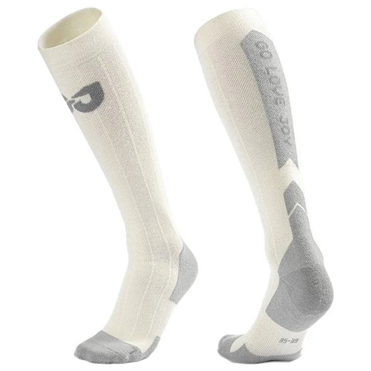 GOLOVEJOY DWZ09 Chaussettes de sport chaudes et hautes pour l'automne et l'hiver, chaussettes de compression pour le ski - Blanc / Taille 35-39