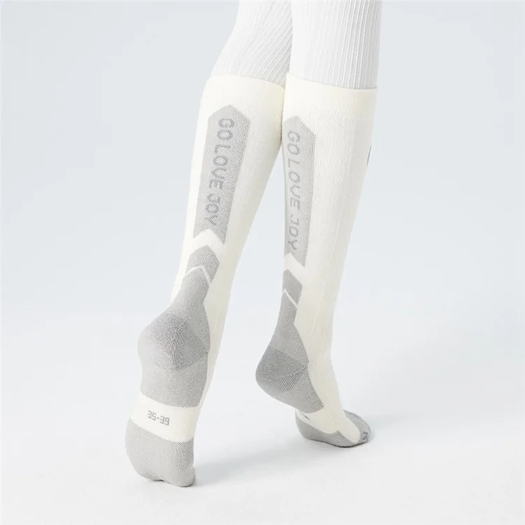 GOLOVEJOY DWZ09 Chaussettes de sport chaudes et hautes pour l'automne et l'hiver, chaussettes de compression pour le ski - Blanc / Taille 35-39