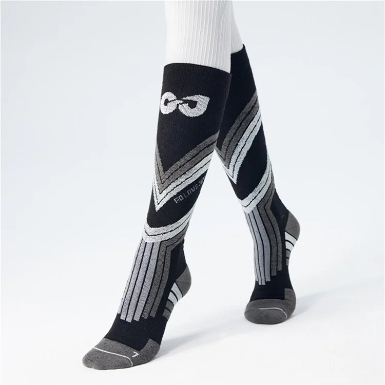 GOLOVEJOY DWZ10 Shock Absorption Autumn Winter Sports Socks High Tube Compression Ski Socks - Black / Size 35-39