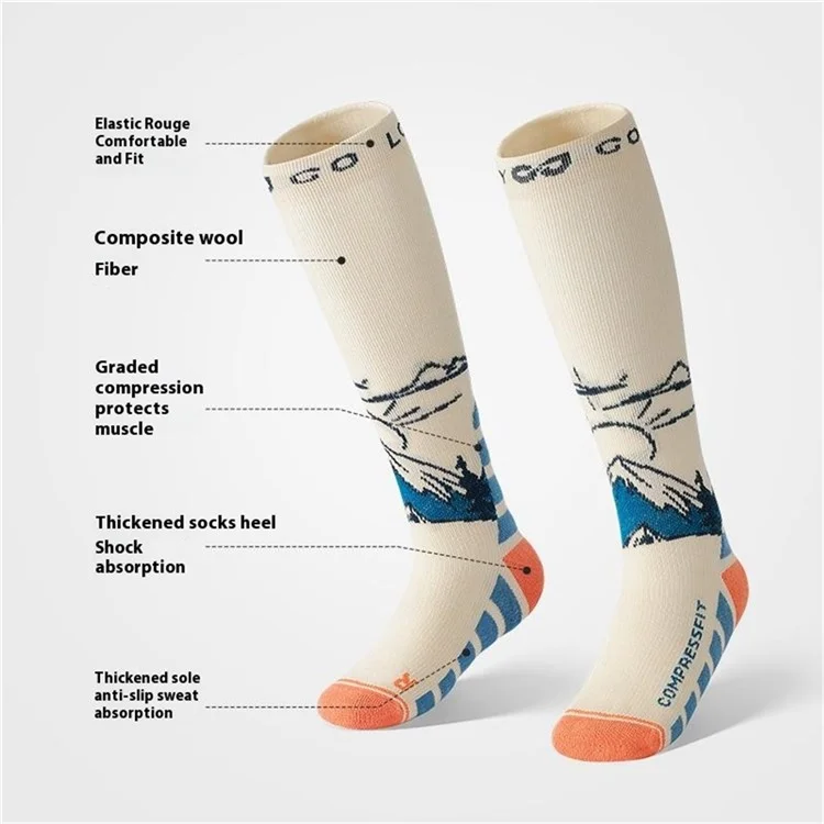 GOLOVEJOY DRWZ08 Middle Tube Ski Socks for Children Autumn Winter Compression Sports Socks - White / Size 34-38
