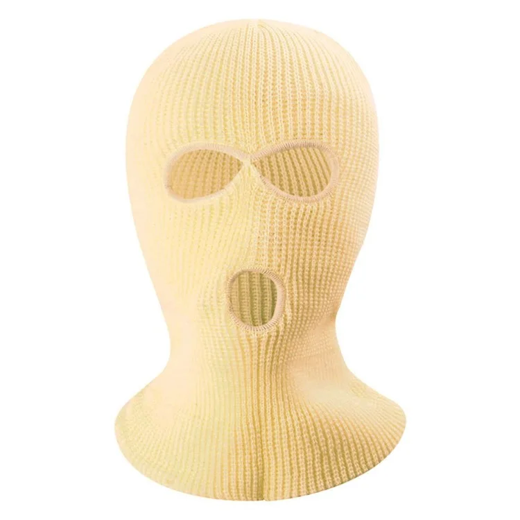 Winter Full Face Cycling Mask Outdoor Sports Three-Hole Balaclava Knitted Hat Neck Gaiter - Yellow