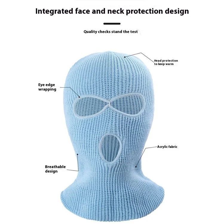 Winter Full Face Cycling Mask Outdoor Sports Three-Hole Balaclava Knitted Hat Neck Gaiter - Yellow