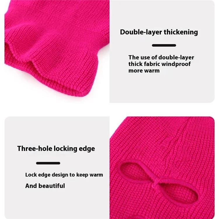 Winter Full Face Cycling Mask Outdoor Sports Three-Hole Balaclava Knitted Hat Neck Gaiter - Yellow