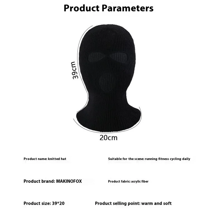 Winter Full Face Cycling Mask Outdoor Sports Three-Hole Balaclava Knitted Hat Neck Gaiter - Yellow