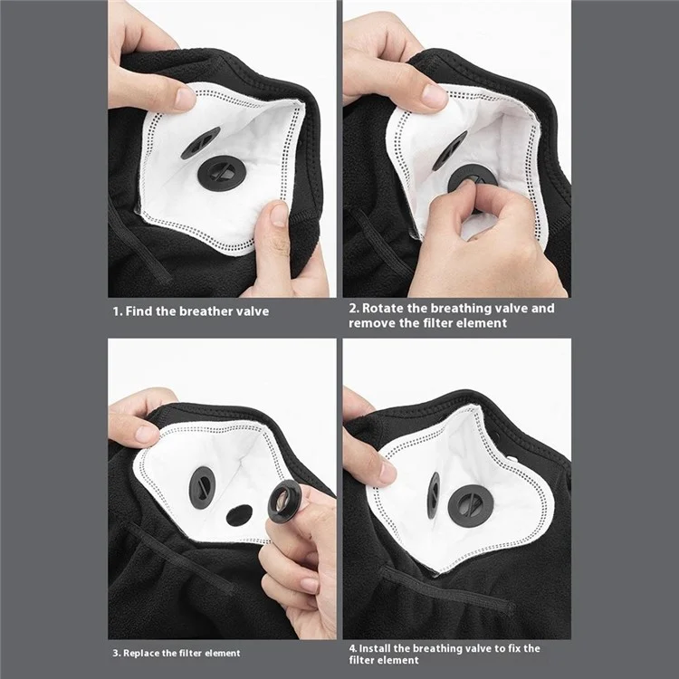 ROCKBROS LF7127 Winter Motorcycle Cycling Headgear Mask with Filter Windproof Warm Face Neck Cover - Black