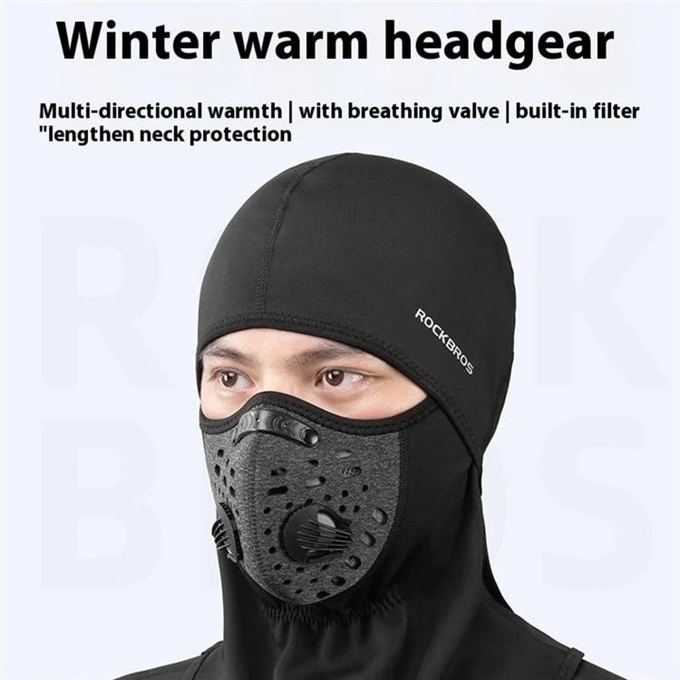 ROCKBROS LF7127 Winter Motorcycle Cycling Headgear Mask with Filter Windproof Warm Face Neck Cover - Black