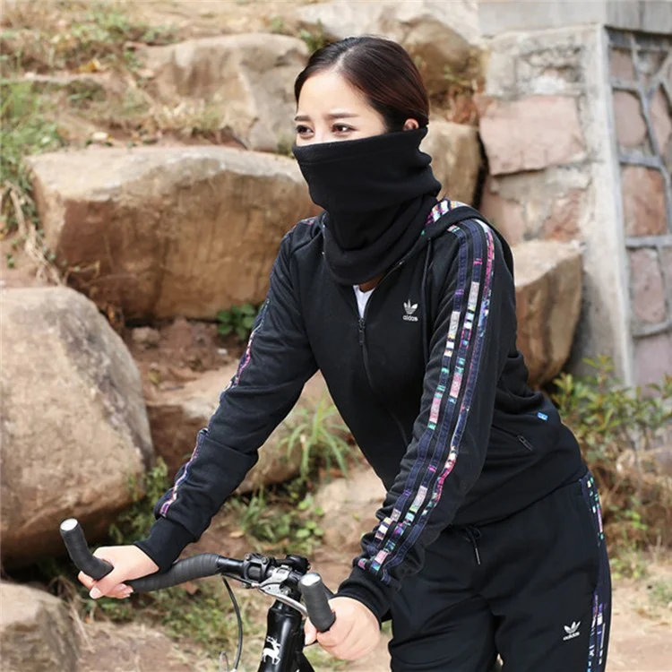 Ghetta da collo per esterni invernali in pile polare caldo, maschera per il viso per ciclismo e trekking - Nero a strato singolo