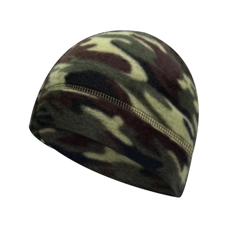 Gorro de lana térmico para otoño e invierno, forro polar, casco, para esquí y senderismo al aire libre - Verde camuflaje
