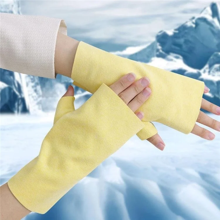 1 Pair Autumn Winter Fingerless Gloves Cycling Running Joint Protection Warm Gloves - Lemon Yellow / with Pocket