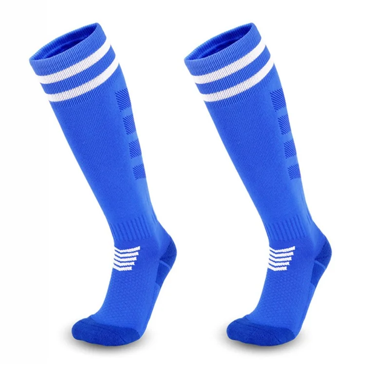 LINGTU CJM621 Meias de futebol para crianças, antiderrapantes e de tubo alto, para outono e inverno, tamanho S: 28-33 - Azul