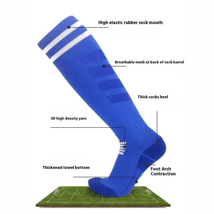 LINGTU CJM621 Meias de futebol para crianças, antiderrapantes e de tubo alto, para outono e inverno, tamanho S: 28-33 - Azul