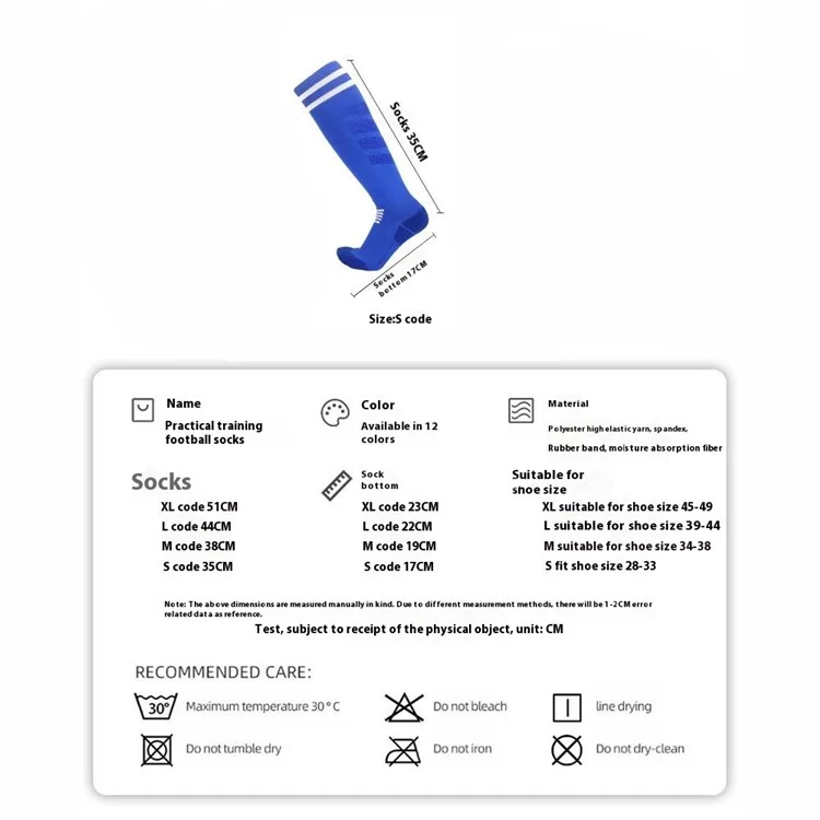 LINGTU CJM621 Meias de futebol para crianças, antiderrapantes e de tubo alto, para outono e inverno, tamanho S: 28-33 - Azul