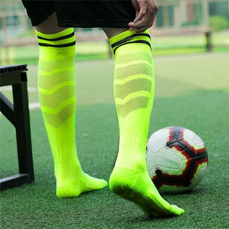 LINGTU CJM621 Meias de Futebol Anti-Deslizantes para Outono e Inverno, Tubo Alto Elástico, Tamanho L: 39-44 - Azul