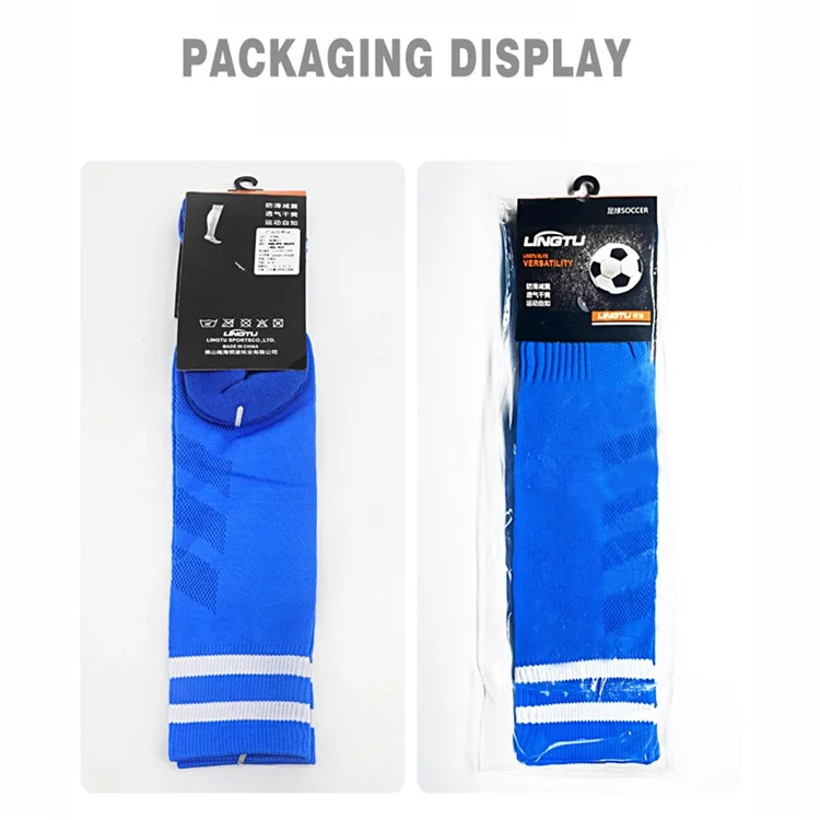 LINGTU CJM621 Meias de Futebol Anti-Deslizantes para Outono e Inverno, Tubo Alto Elástico, Tamanho L: 39-44 - Azul