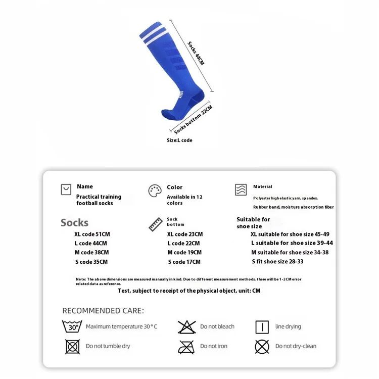 LINGTU CJM621 Meias de Futebol Anti-Deslizantes para Outono e Inverno, Tubo Alto Elástico, Tamanho L: 39-44 - Azul