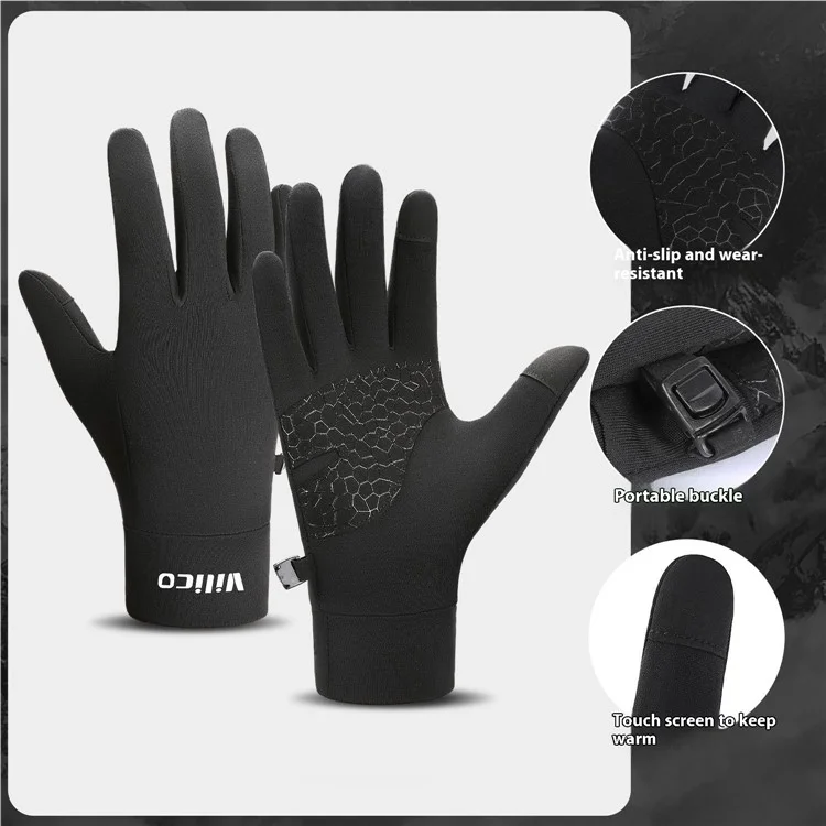 VILICO A0116 1 Par de guantes de invierno de pantalla táctil antideslizantes de punto para correr, ciclismo, conducir, senderismo - Negro + L / XL