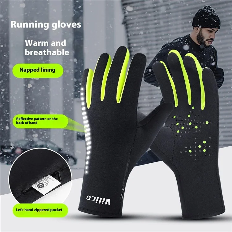 VILICO A0121 1 Par de Luvas de Tela Sensível ao Toque Tamanho P / M Forro de Veludo Quente Luvas à Prova de Vento para Corrida, Direção e Ciclismo - Preto+Verde
