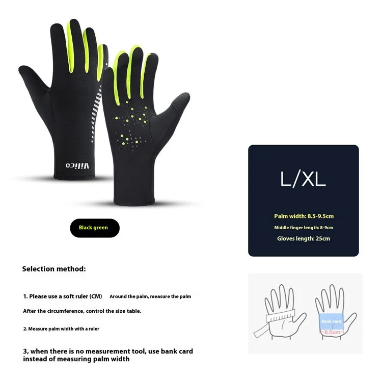 VILICO A0121 1 пара перчаток с сенсорным экраном размер L / XL с теплой бархатной подкладкой, ветрозащитные перчатки для бега, вождения, велоспорта - черный+зеленый