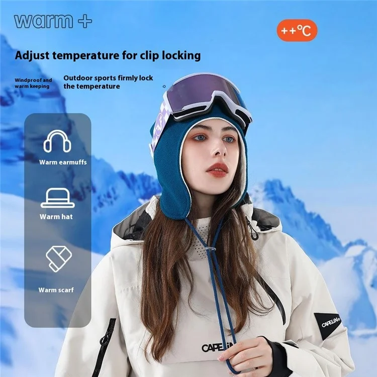 Winter Sports Skiing Cycling Double-Layer Hat Extended Earmuff Design Warm Windproof Polar Fleece Cap - Yellow