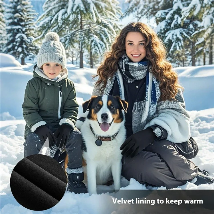 VILICO A0117 1 Pair Running Cycling Touchscreen Gloves Warm Fleece Lined Winter Gloves L / XL for Children Aged 8-12 - Black