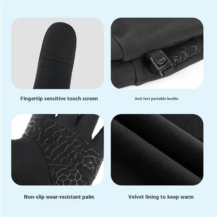 VILICO A0117 1 Pair Running Cycling Touchscreen Gloves Warm Fleece Lined Winter Gloves L / XL for Children Aged 8-12 - Black