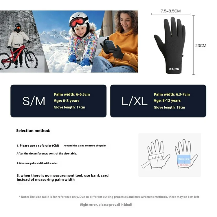 VILICO A0117 1 Pair Running Cycling Touchscreen Gloves Warm Fleece Lined Winter Gloves L / XL for Children Aged 8-12 - Black