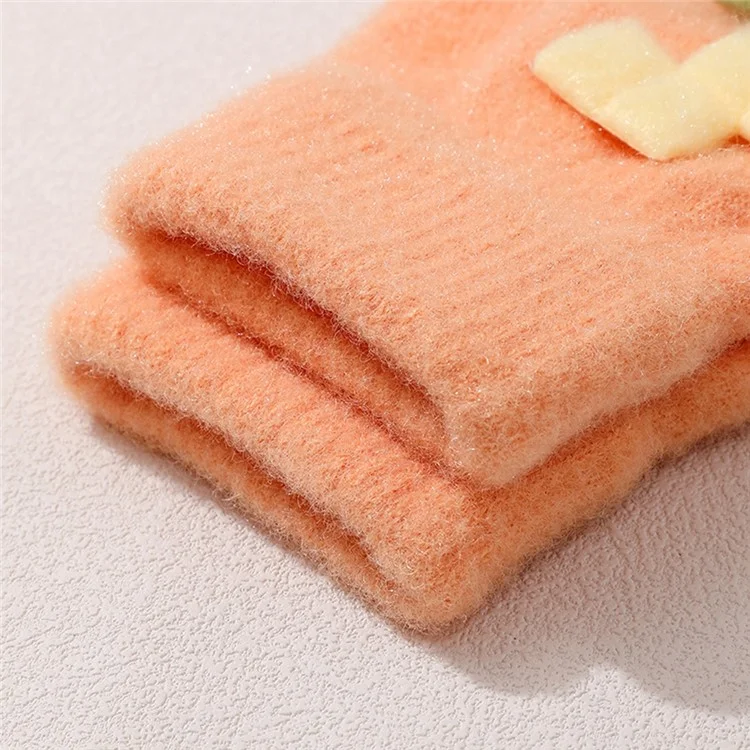 C5566 1 paio di guanti a manopola con design a blocchi di costruzione lavorati a maglia, guanti invernali per bambini da esterno - Arancione