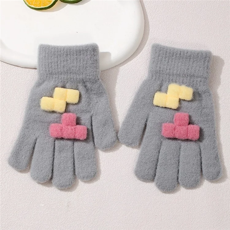 C5566 1 Pair Building Block Design Knitted Full Finger Mittens Outdoor Winter Gloves for Children - Grey