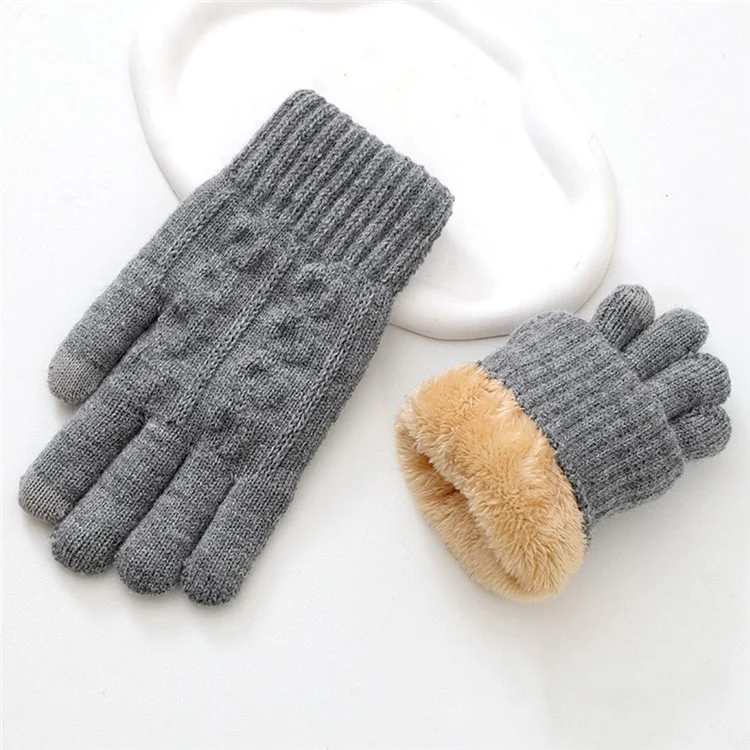A9916 Polar Fleece Lined Men Thermal Winter Gloves Touch Screen Full Finger Knit Mittens - Light Grey