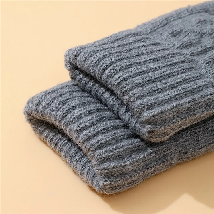 A9916 Polar Fleece Lined Men Thermal Winter Gloves Touch Screen Full Finger Knit Mittens - Light Grey