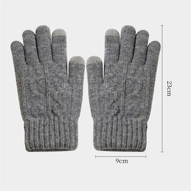 A9916 Polar Fleece Lined Men Thermal Winter Gloves Touch Screen Full Finger Knit Mittens - Light Grey