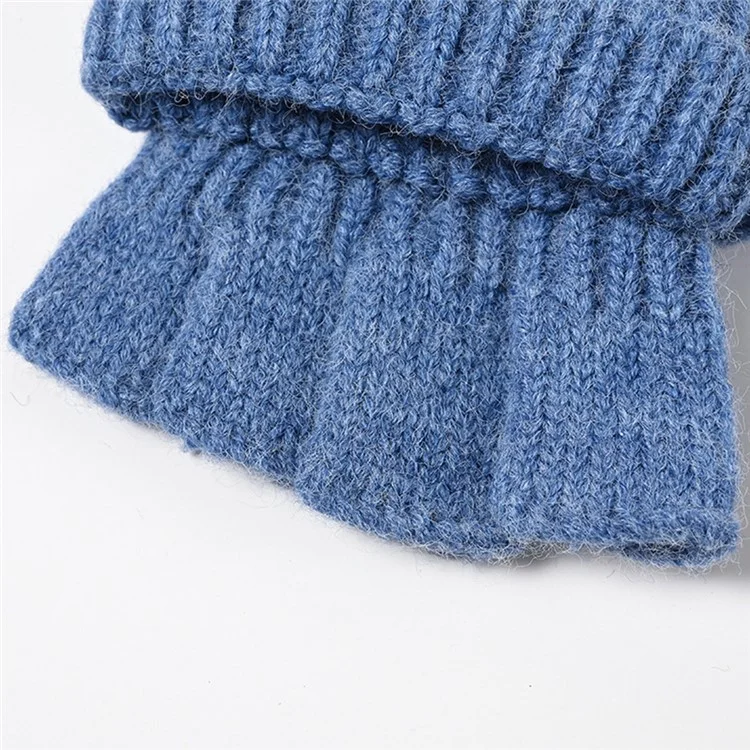 D6603 1 Pair Flip Top Fingerless Gloves Thicken Knitted Mittens for Autumn Winter - Black