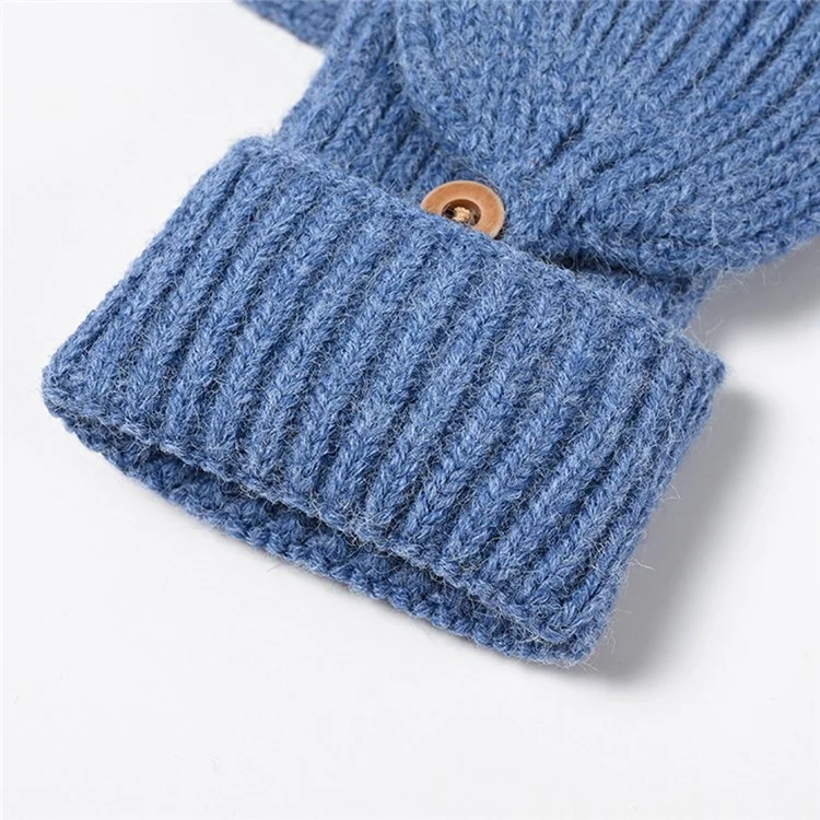 D6603 1 Pair Flip Top Fingerless Gloves Thicken Knitted Mittens for Autumn Winter - Black