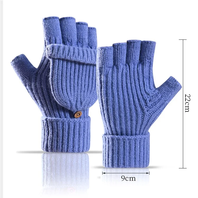 D6603 1 Pair Flip Top Fingerless Gloves Thicken Knitted Mittens for Autumn Winter - Black